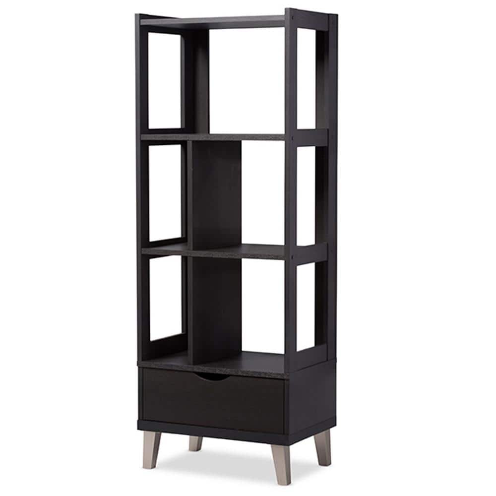 Kalien 63" Dark Brown Wood Leaning Ladder Bookcase