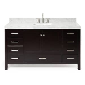 Cambridge 60 in. W x 22 in. D x 36.5 in. H Single Sink Freestanding Bath Vanity in Espresso with Carrara Marble Top