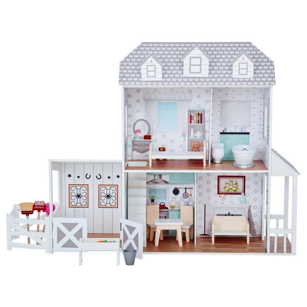 Teamson Kids Dreamland Farm House 12 In Doll House In White Grey TD   Teamson Kids Kids Toys Td 12901a 64 1000 