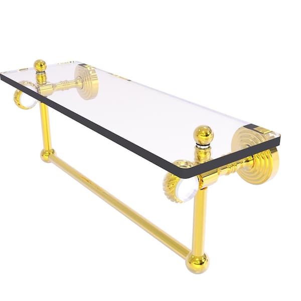 Allied Brass Pacific Grove 16 in. W x 6.4 in. H x 5.13 D Glass Rectangular Shelf in Polished Brass with Towel Bar and Twisted Acc.