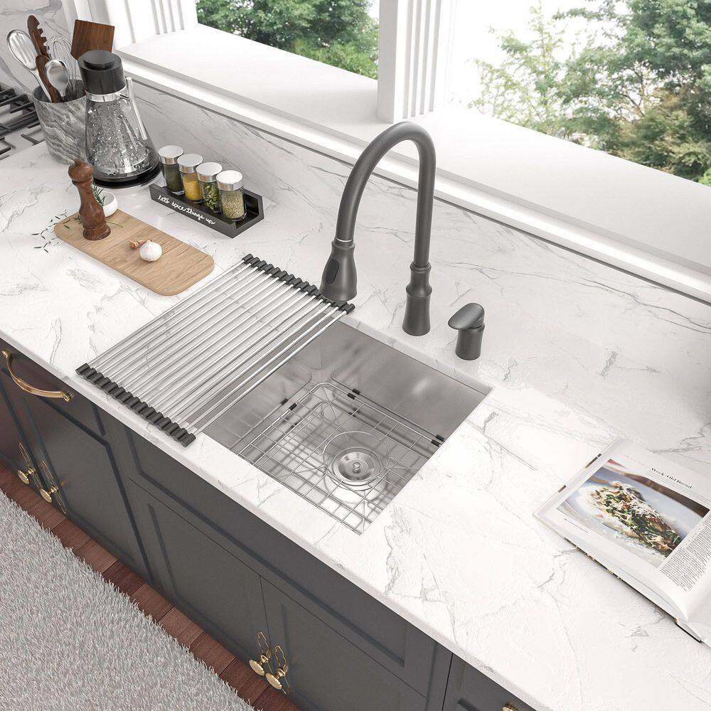 21 in. Undermount Single Bowl 18-Gauge Brushed Nickel Stainless Steel Kitchen Bar Sink with Strainer price history on PriceWatchPro