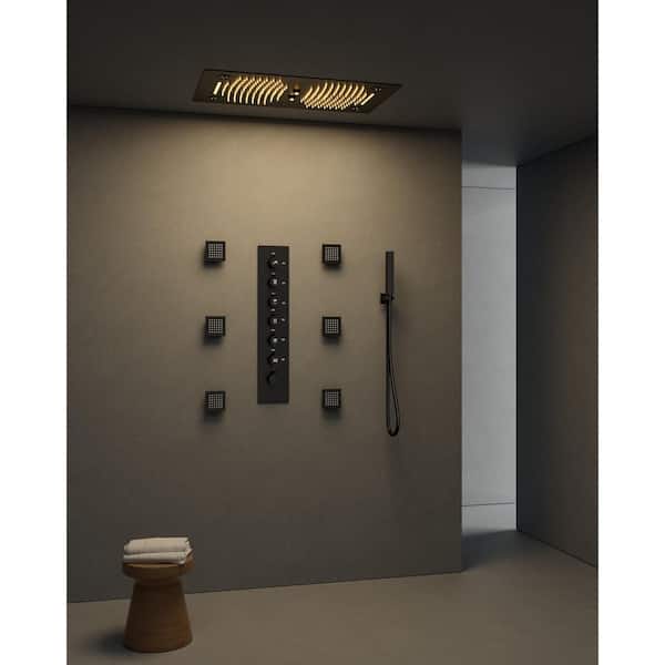 Bluetooth Music and LED Mood Lighting 6-Spray 28 in. x 16 in. Ceiling Mount Dual and Hand Shower 2.5 GPM in Matte Black