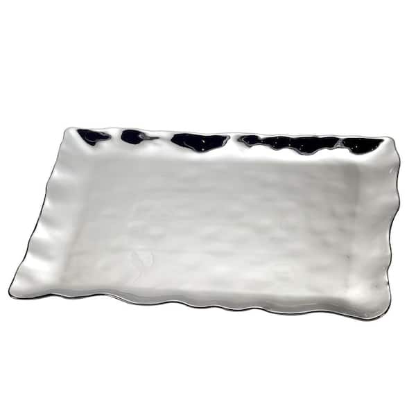 Silver Coast 11.75 in. Silver Porcelain Rectangular Platter