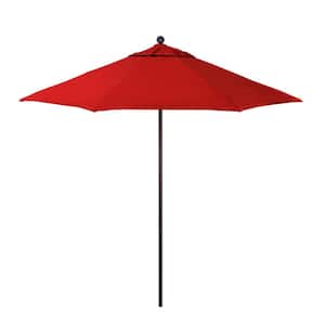 9 ft. Bronze Aluminum Market Patio Umbrella with Fiberglass Ribs and Push-Lift in Red Pacifica Premium