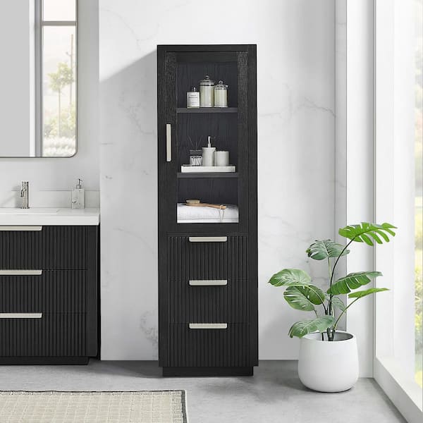 Santarem 21.7 in.W x 16 in.D x 72 in.H Oak Weathered Black Linen Cabinet