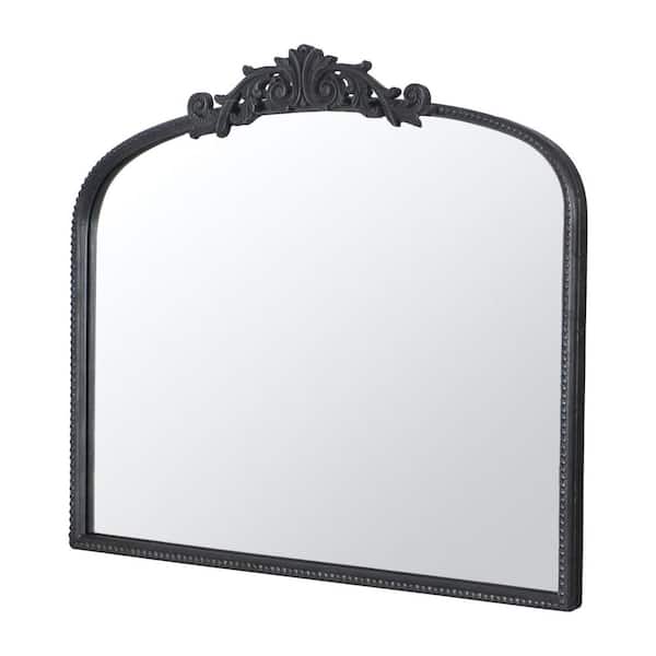 Unbranded 40 in. W x 31 in. H Large Arch Hanging MDF Framed Wall Mounted Bathroom Vanity Mirror in Black Baroque Inspired Decor