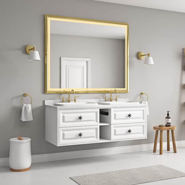 Brushed Gold 60 in. W x 48 in. H LED Classic Rectangle Aluminium Framed Wall Mirror