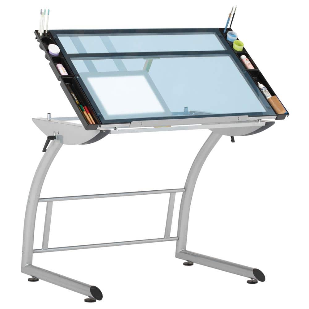 TriFlex Dual-Tilt Glass Crafting Desk in Silver/Blue