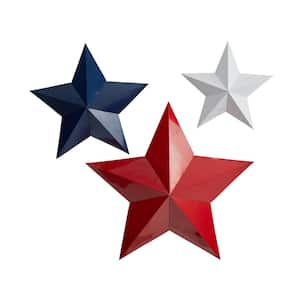 12 in., 18 in. and 24 in. Americana Farmhouse Red, White and Blue Metal Stars Wall Decor Set (Set of 3)