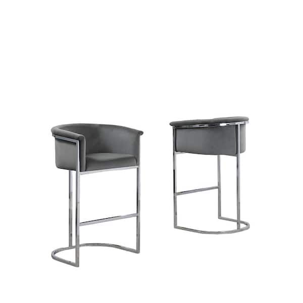 Best Quality Furniture Jessica 24 in. Dark Grey Low Back Silver Metal Frame Counter Height Chair with Velvet Fabric (Set of 1)