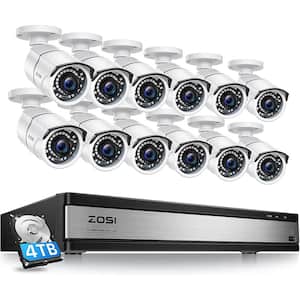 H.265 Plus 16-Channel 5MP-Lite 4TB DVR Security Camera System with 12 1080p Wired Bullet Cameras