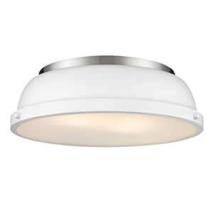 Duncan 14 in. 2-Light Pewter Flush Mount with Matte White Shade