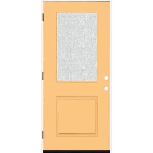 Steves & Sons Legacy 36 in. W. x 80 in. 1/2 Lite Rain Glass RHOS Primed Jackfruit Finish Fiberglass Prehung Front Door