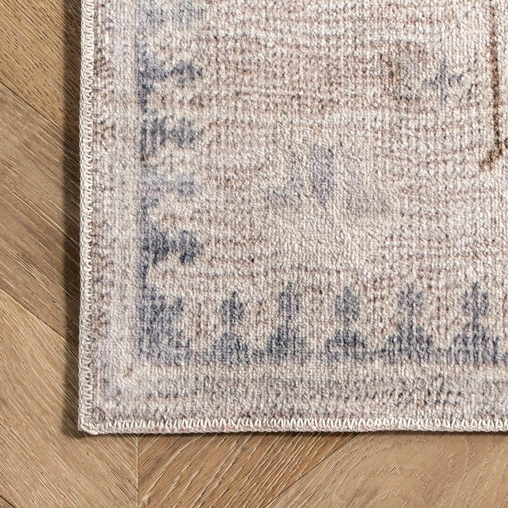 EasyCare 18" Square Beige Synthetic Stain-Resistant Accent Rug