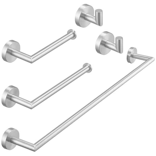 BWE 5-Piece Bath Hardware Set with Towel Bar Towel Hook Toilet Paper Holder in Brushed Nickel
