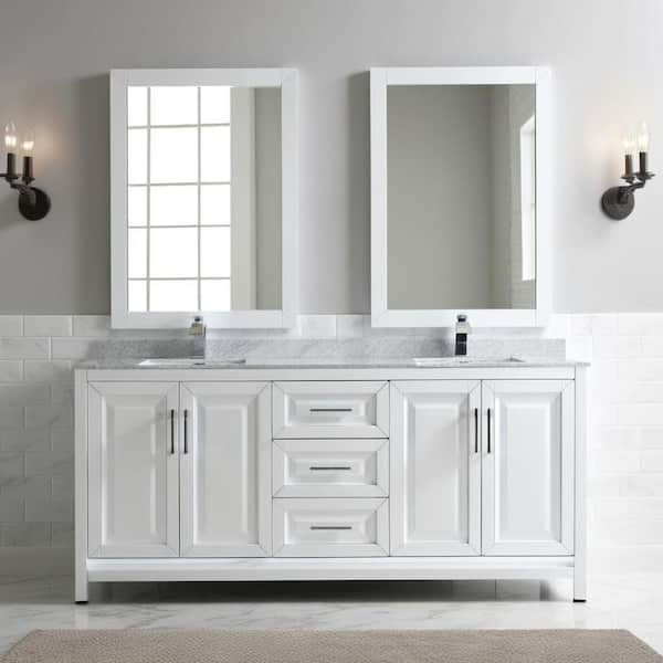 Daria 80 in. Double Bathroom Vanity in White with Marble Vanity Top in Carrara White with White Basin