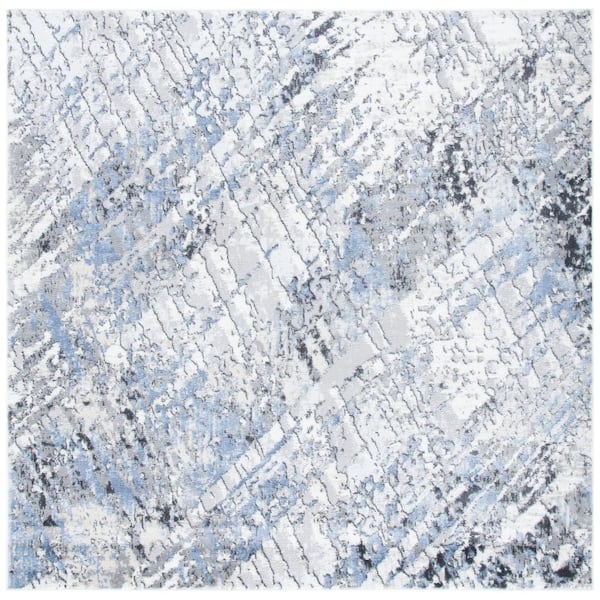 SAFAVIEH Amelia Ivory/Gray 7 ft. x 7 ft. Distressed Striped Square Area Rug
