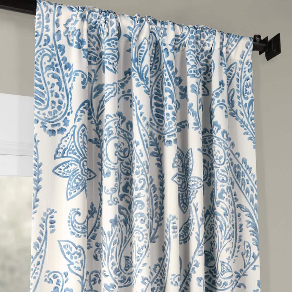 Tea Time China Blue Floral Blackout Polyester Curtain Panel