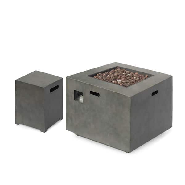 Noble House Wellington 15.25 in. x 19.75 in. Square Concrete Propane Outdoor Patio Fire Pit in Dark Grey with Tank Holder