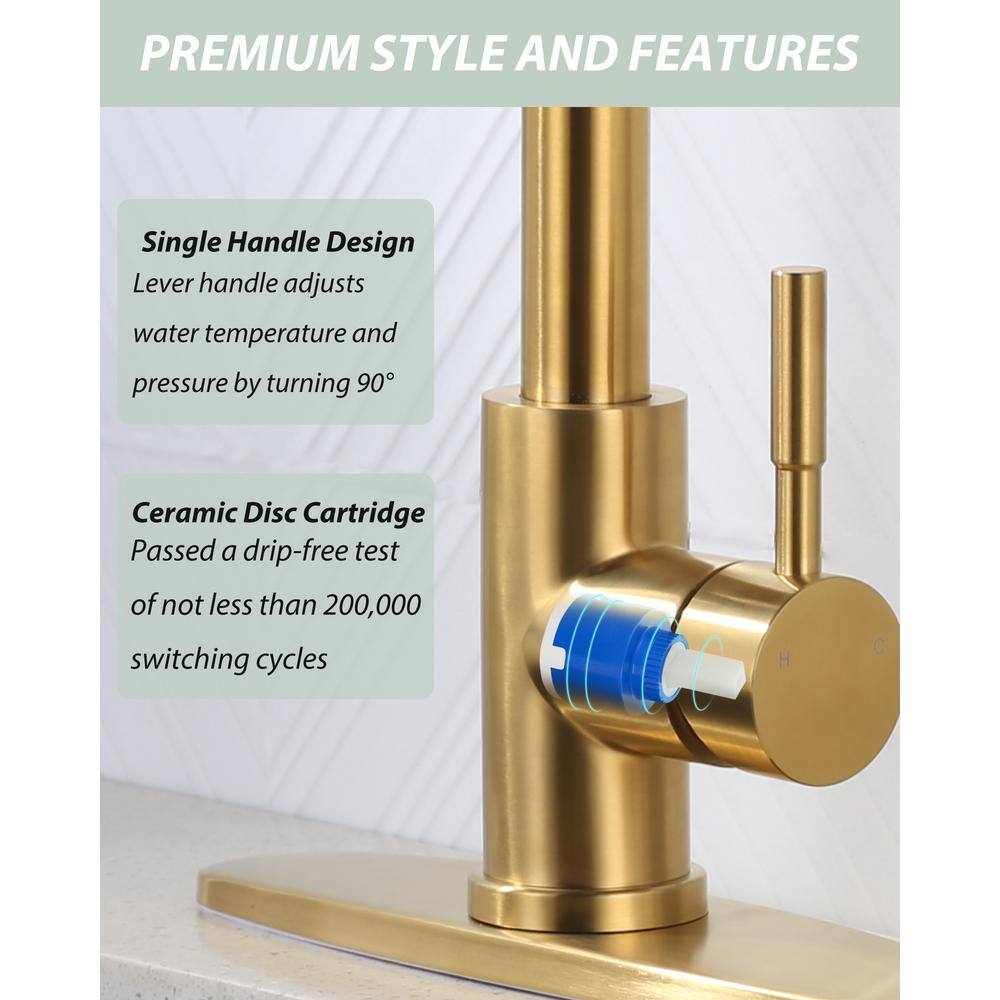 Brushed Gold Stainless Steel Pull Down Kitchen Faucet with Spray