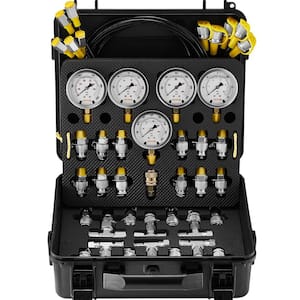 Hydraulic Pressure Test Kit, 10/100/250/400/600 bar, 5 Gauges 13 Couplings 14 Tee Connectors 5 Test Hoses, Excavator