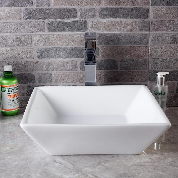16 in. x 16 in. x 5 in. Vessel Sink in White Bathroom Ceramic Square Porcelain Sink 16 in. x 16 in. x 5 in. Vessel Sink in White Bathroom Ceramic Square Porcelain Sink