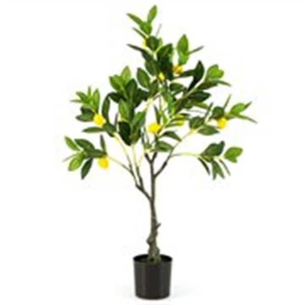 Costway 2 .6 Ft. Artificial Lemon Tree With Lemon Fruits, Cement Pot 