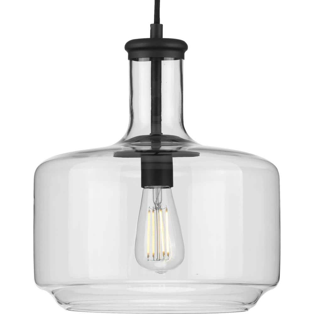 Latrobe Matte Black 14" Drum Pendant with Clear Glass Shade