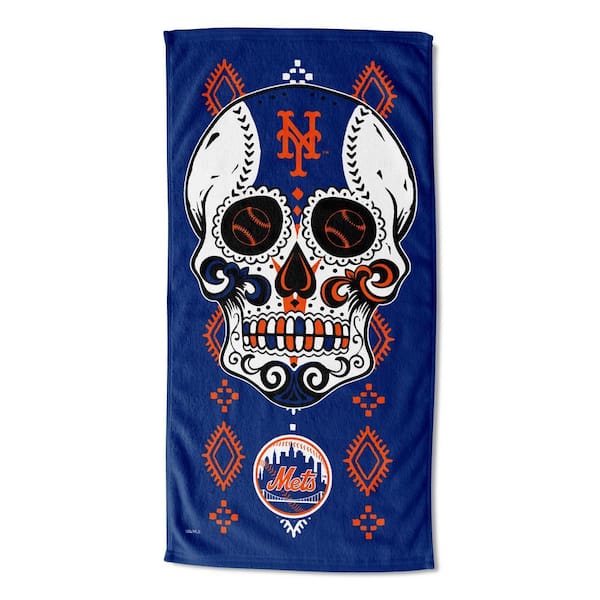MLB Mets Candy Skull Printed Cotton/Polyester Blend Multicolor Beach Towel