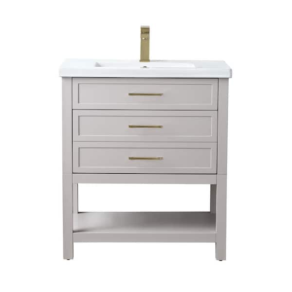 SUDIO Arlo 30 in. W x 18 in. D x 34 in. H Bath Vanity in Taupe with White Ceramic Top