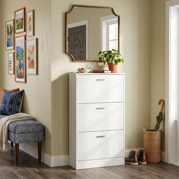 22.4 in. W x 41.7 in. H White Wood Shoe Storage Cabinet with 6-Foldable Compartments up to 18-Pairs