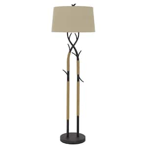 54.75 in. Black 1 Dimmable (Full Range) Standard Floor Lamp for Living Room with Cotton Empire Shade