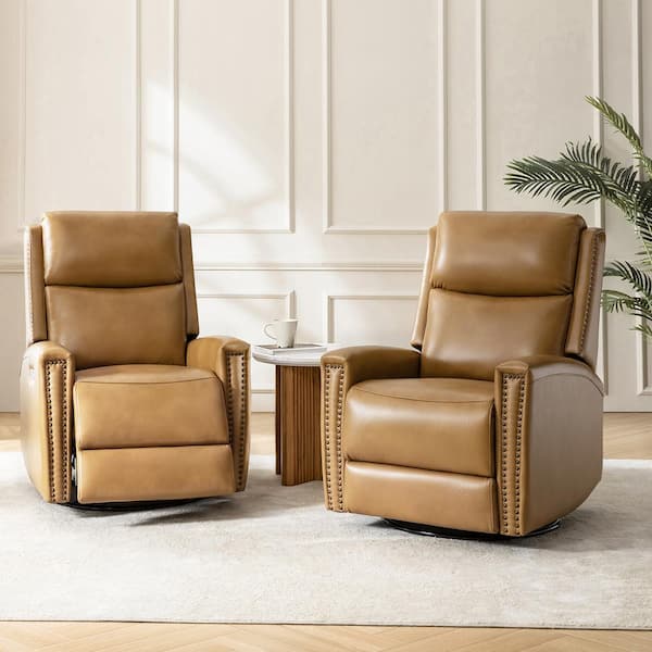 Miriam Camel 30.25 in. Genuine Leather Swivel Rocker Power Recliner Set of 2