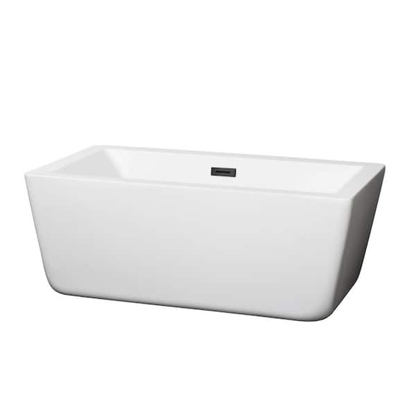 Laura 58.75 in. Acrylic Flatbottom Bathtub in White with Matte Black Trim