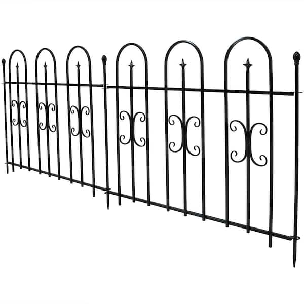 38 in. x 49 in. per Panel, 8 ft. Overall Metal Decorative Finial Garden Landscape Border Fence in Black (2-Piece)