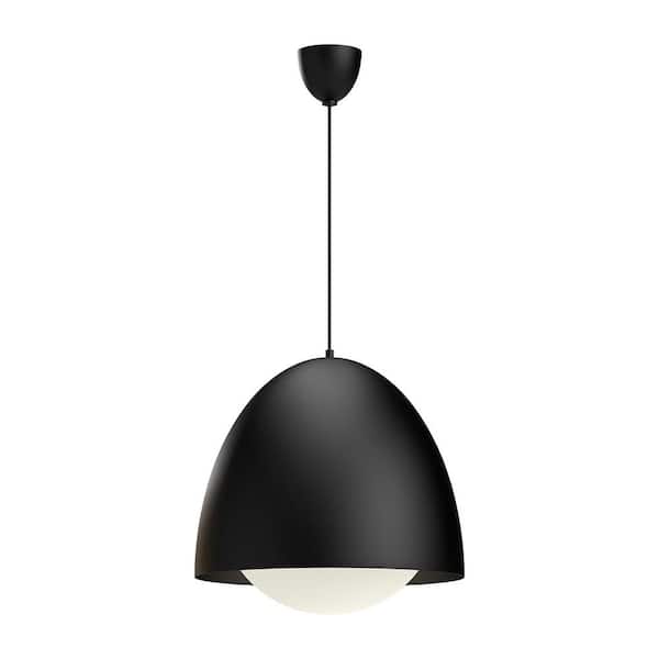 Kenji 20 in. 1 Light 60-Watt Matte Black/Opal Matte Glass Pendant Light