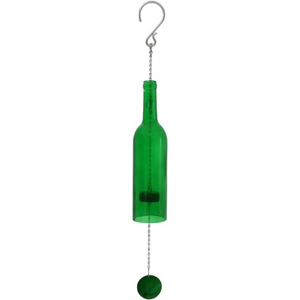 Sunnydaze Decor 25 in. Green Glass Wine Bottle Outdoor Garden Wind Chime