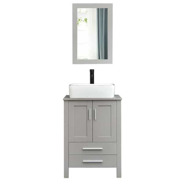 Puluomis 24 inch White Bathroom Vanity and Mirror Floor Cabinet for Home