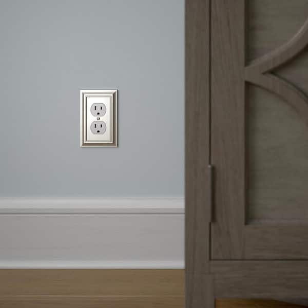 (3-Pack) Derby 1-Gang Satin Nickel Duplex Outlet Metal Wall Plate
