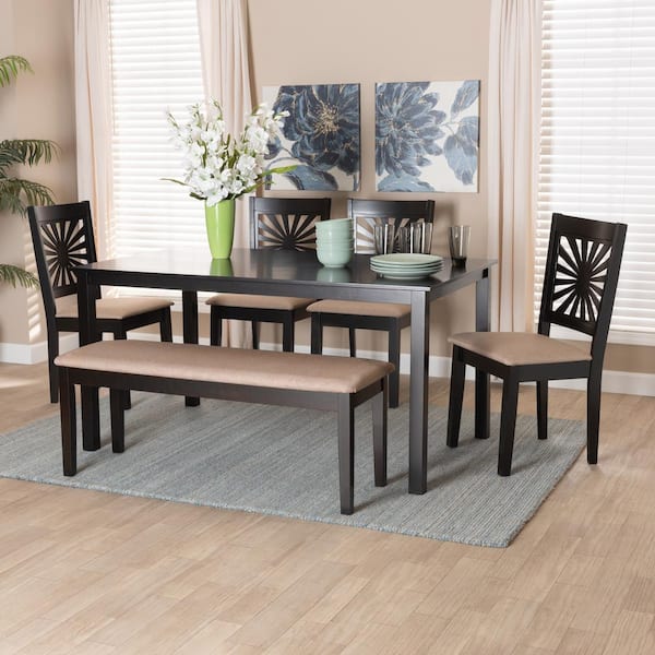 Baxton Studio Olympia 6 Piece Beige and Espresso Brown Wood Dining