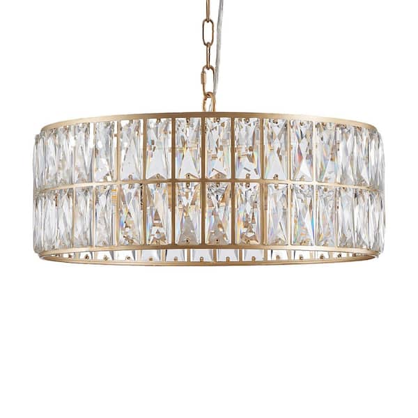 18 in. 5-Tier Round Golden Semi Flush Mount Crystal Chandelier Light Fixture For Living Room Dining Room Bedroom Hallway