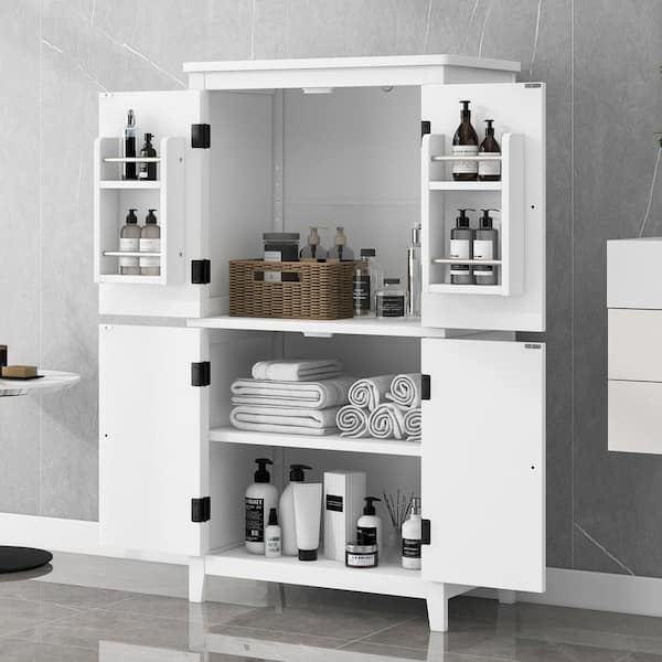 Harper & Bright Designs White 43.3 in. H Accent Storage Cabinet with Adjustable Shelves Freestanding Kitchen Pantry Organizer for Small Place