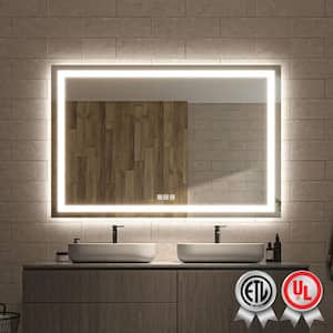 60 in. W x 40 in. H Rectangular Frameless Wall Bathroom Vanity Mirror with Backlit and Front Light