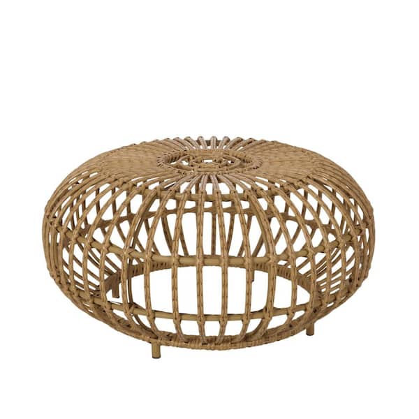 Misopily Light Brown Round Wicker 15.30 in. Outdoor Coffee Table, Handcrafted with Artisan Expertise And Faux Rattan