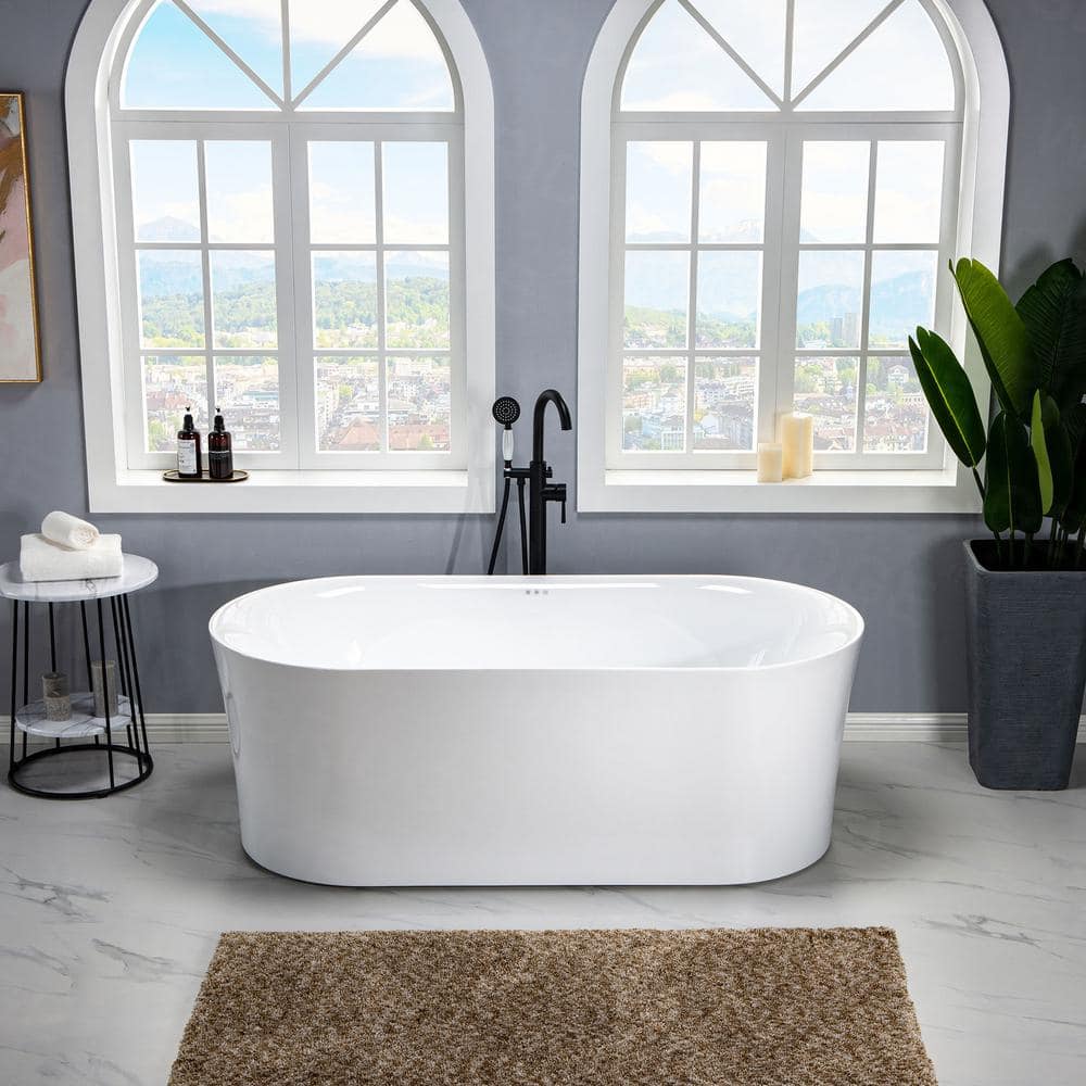 67'' White Acrylic Freestanding Air Soaking Bathtub with 208 Jets