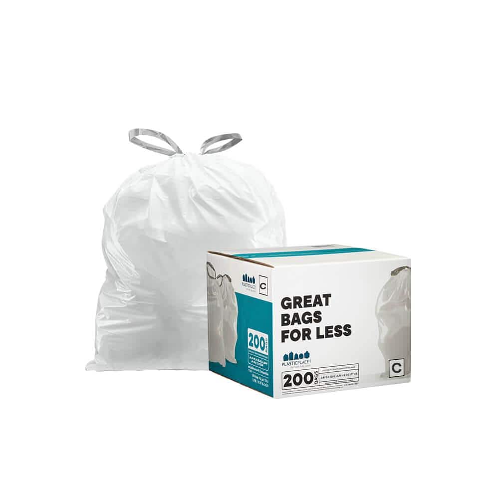 simplehuman Code X 21 Gallon Trash Bag, 10.2 x 12.6, Low Density, 34 Mic,  White, 200 Bags/Box (CW0