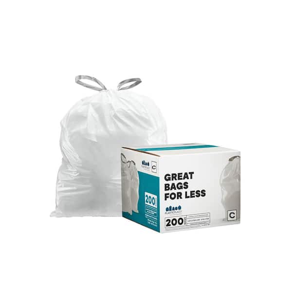 Plasticplace 2.6-3.2 Gallon / 10-12 Liter White Drawstring Garbage Liners  Simplehuman* Code C Compatible 14.75 x 20 (200 Count) TRA120WH - The Home  Depot