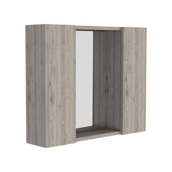 cadeninc 23.6 in. W x 19.5 in. H Bathroom Surface Mount Medicine Cabinet with Double Door, Mirror,1-Shelf in Light Gray