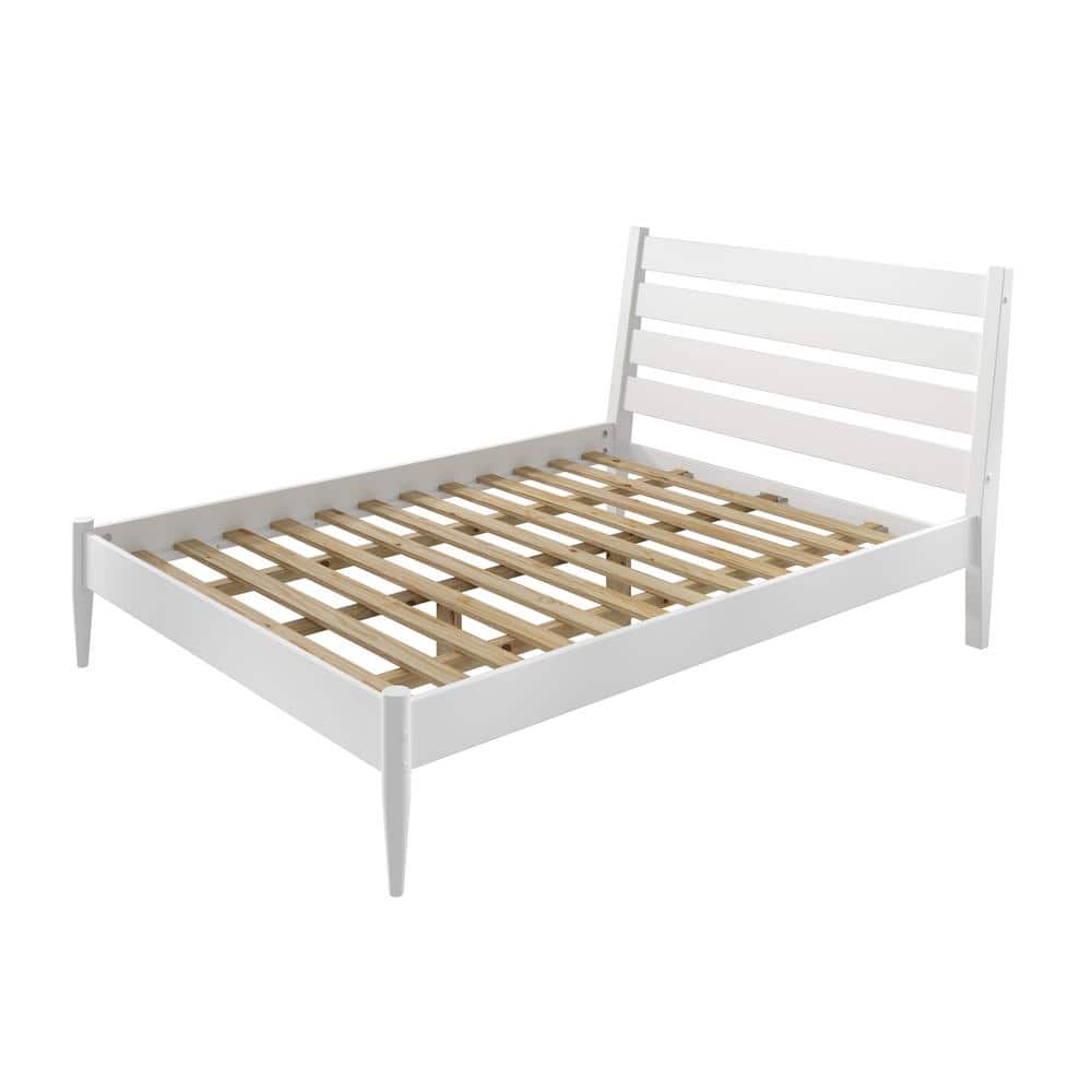 White Pine Wood Queen Platform Bed with Upholstered Headboard