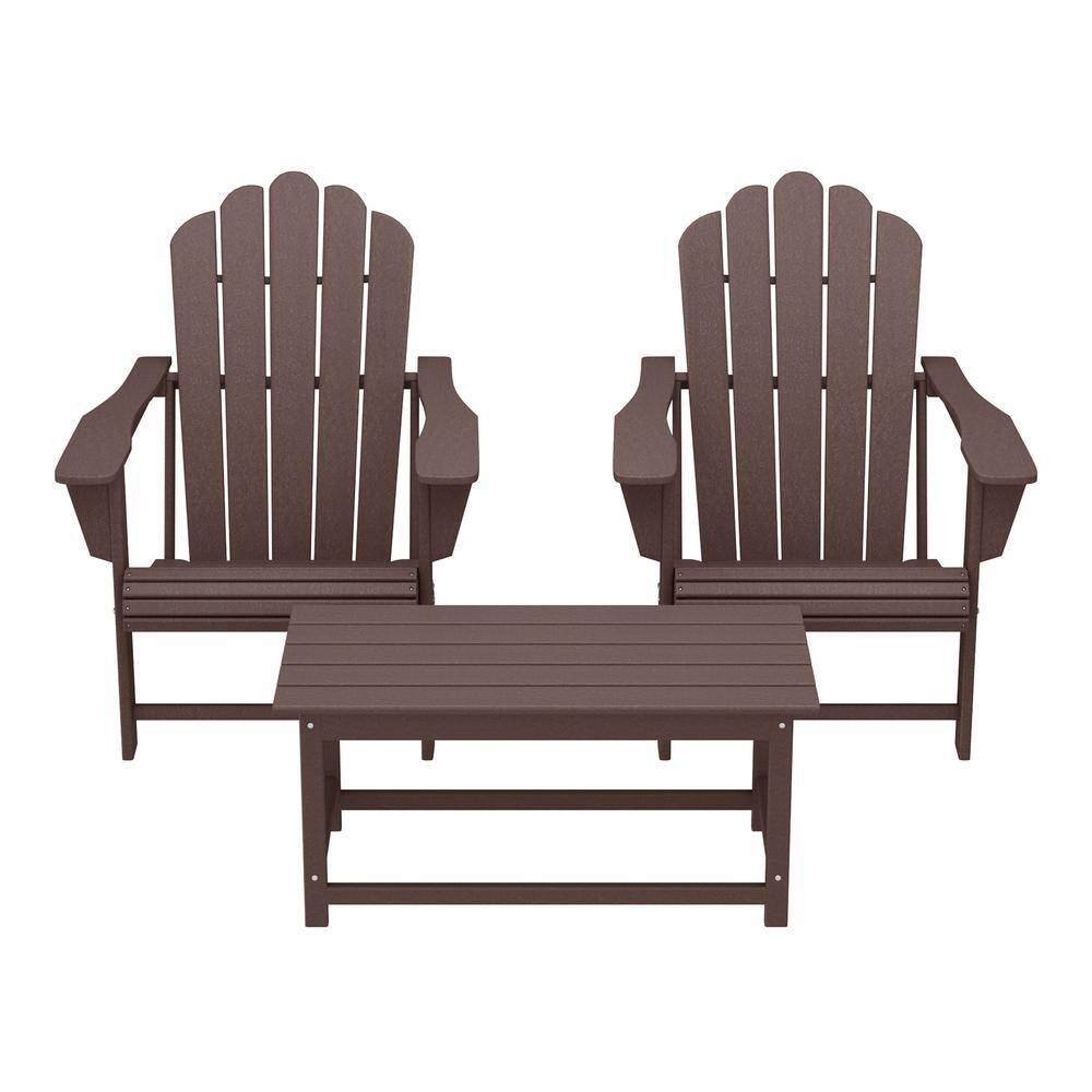 Aderson Dark Brown 3-Piece All Weather HDPE Plastic Outdoor Adirondack Chairs Patio Conversation Set with Coffee Table price history on PriceWatchPro